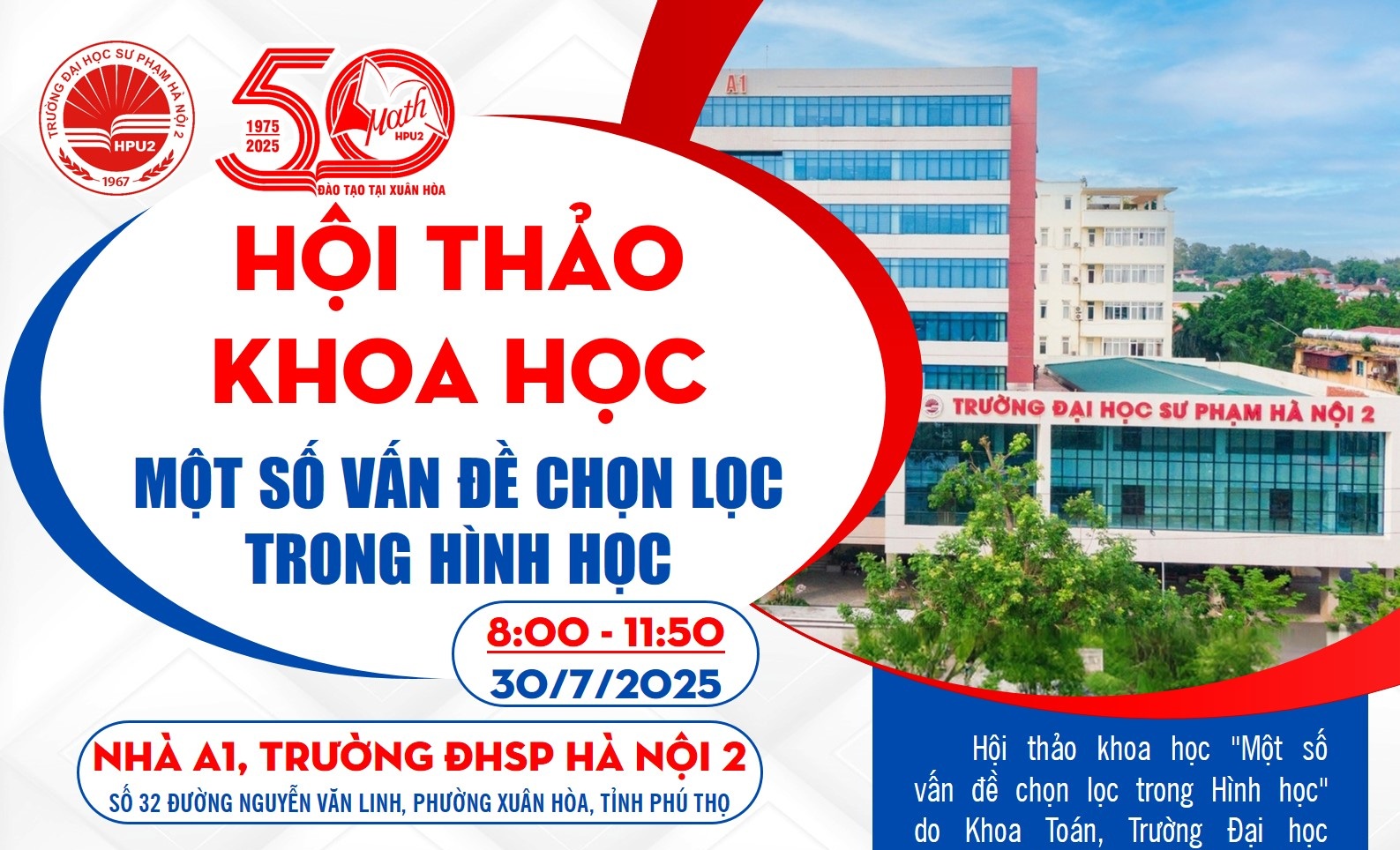 Thông báo về việc tổ chức Hội thảo Khoa học với chủ đề: “Một số vấn đề chọn lọc trong Hình học”